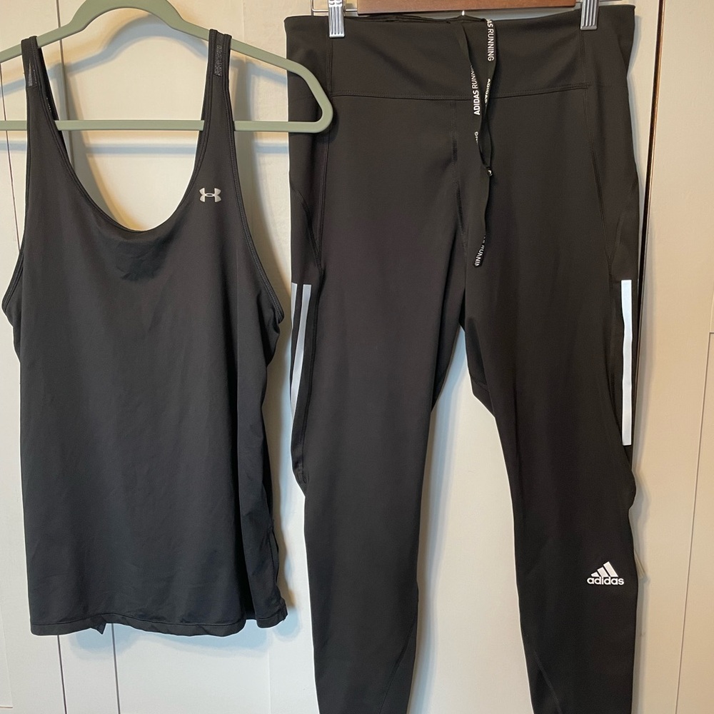 Adidas Women's Black Track Pants Under Armor top Bundle.